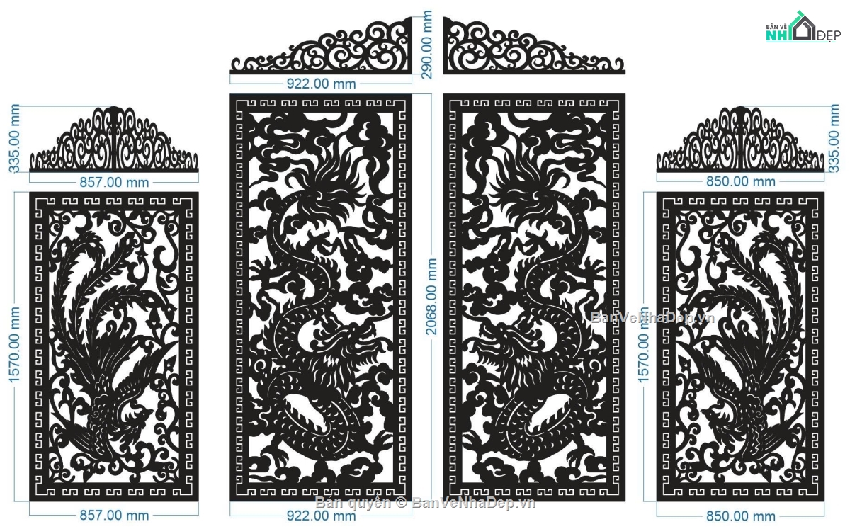 Cổng rồng phượng,dxf cổng rồng phượng,cổng rồng phượng cnc